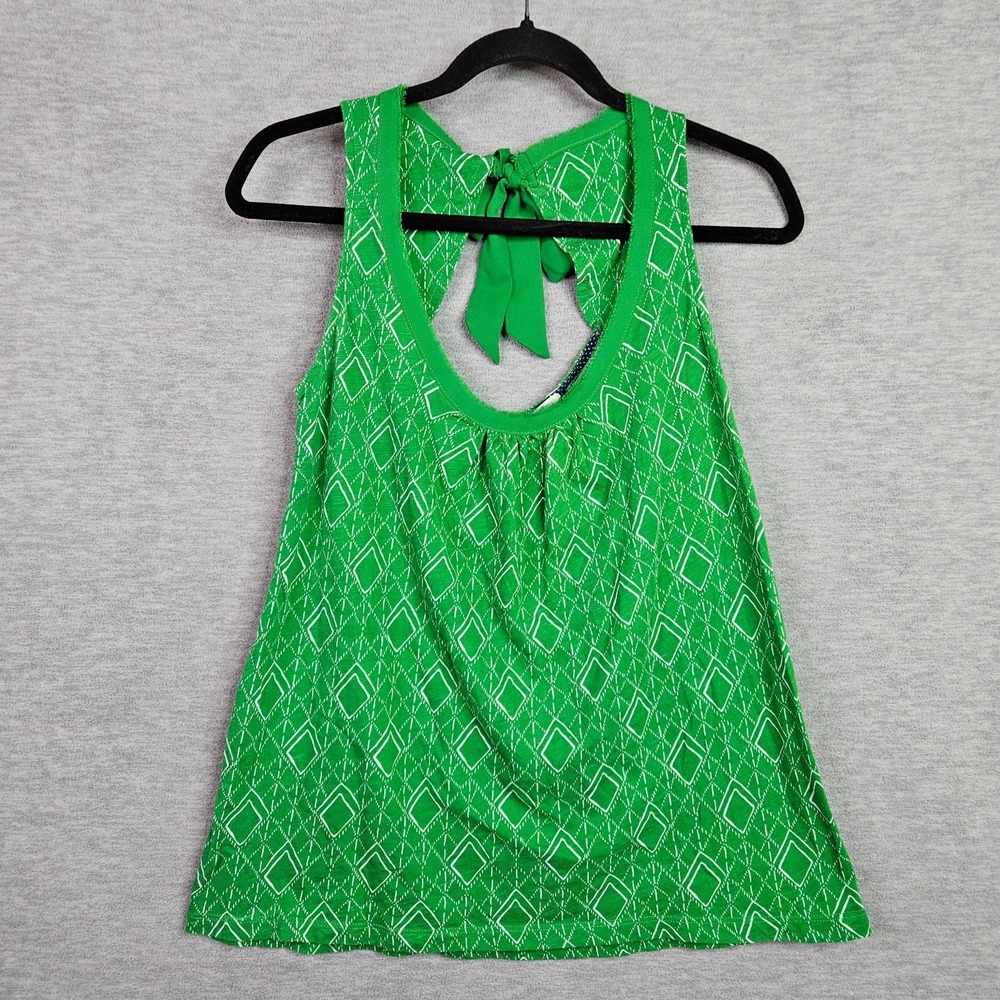 Akemi + Kin Anthropologie Women's Size XS Green Geometric Tank Tie Back Top